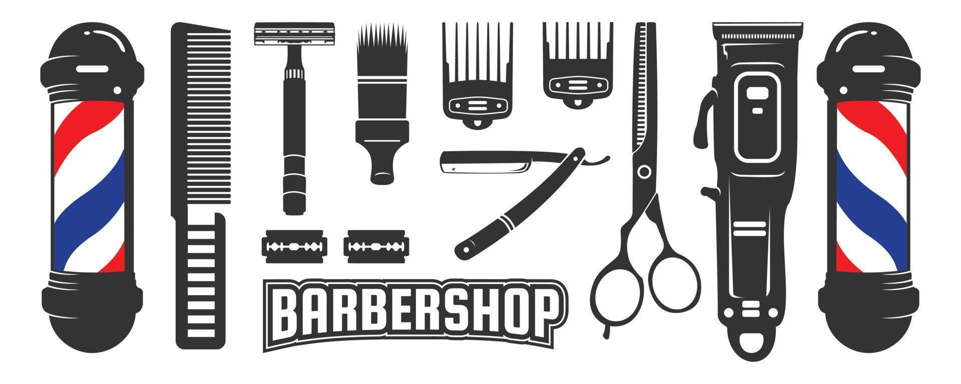 vector black and white barbershop equipment collection