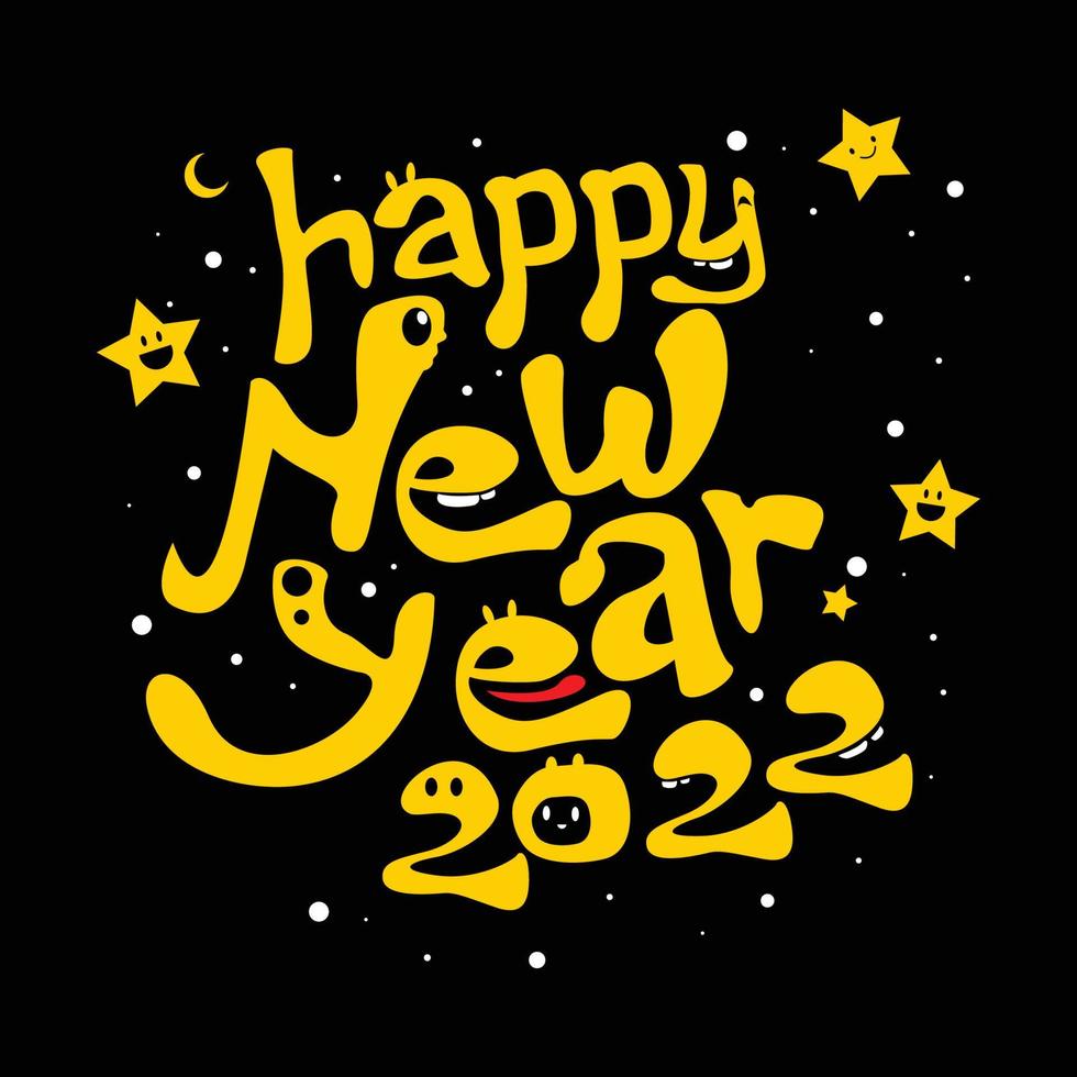 New Year 2022 Doodle Yellow Color vector