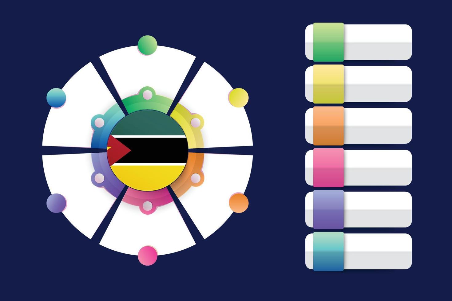 bandera de mozambique con diseño infográfico incorporado con forma redonda dividida vector