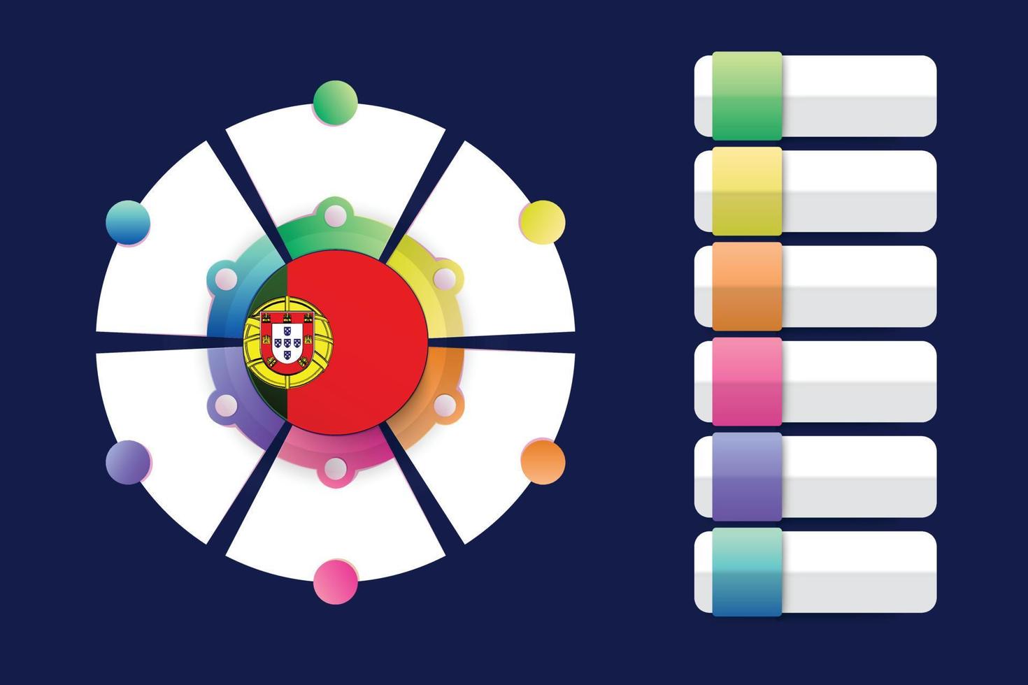 bandera de portugal con diseño infográfico incorporado con forma redonda dividida vector