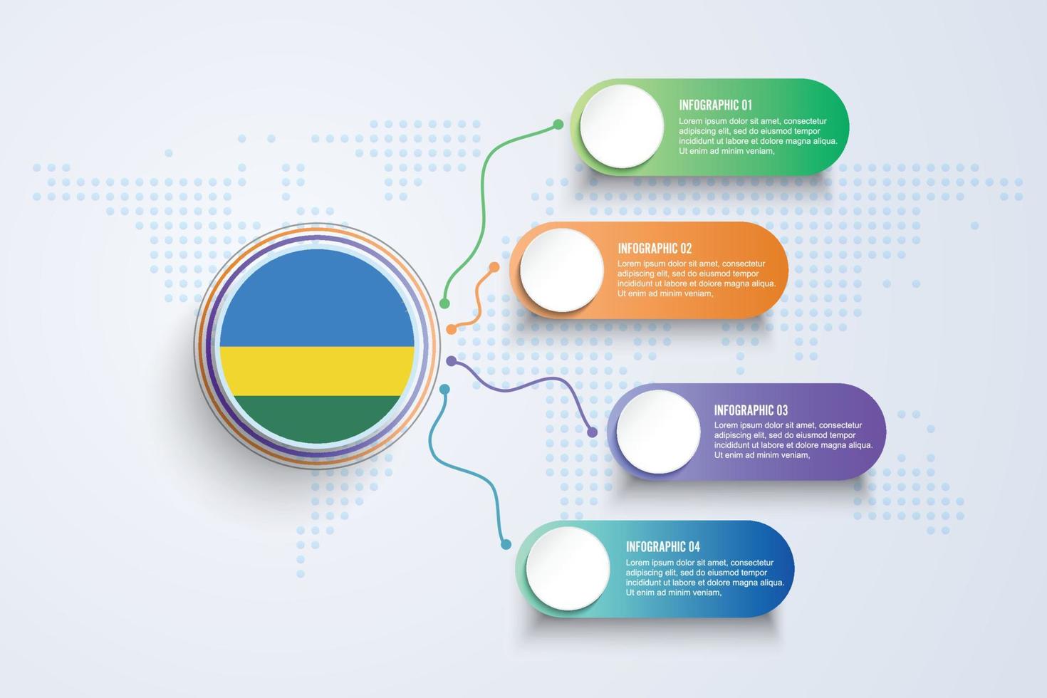 Rwanda Flag with Infographic Design isolated on Dot World map vector
