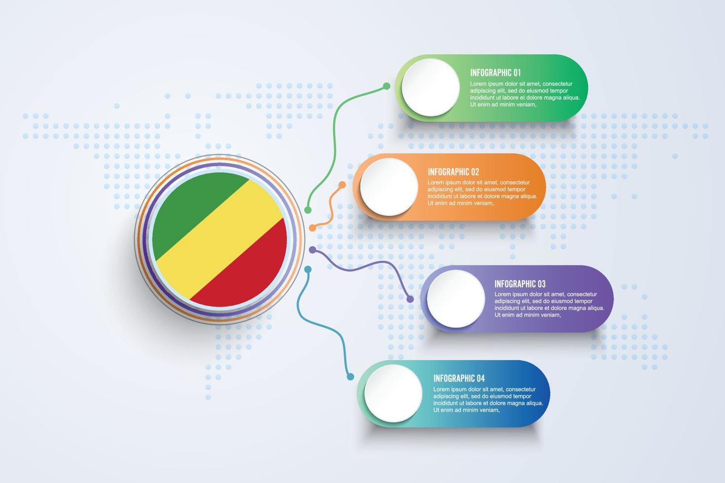 Republic of the Congo  Flag with Infographic Design isolated on Dot World map vector