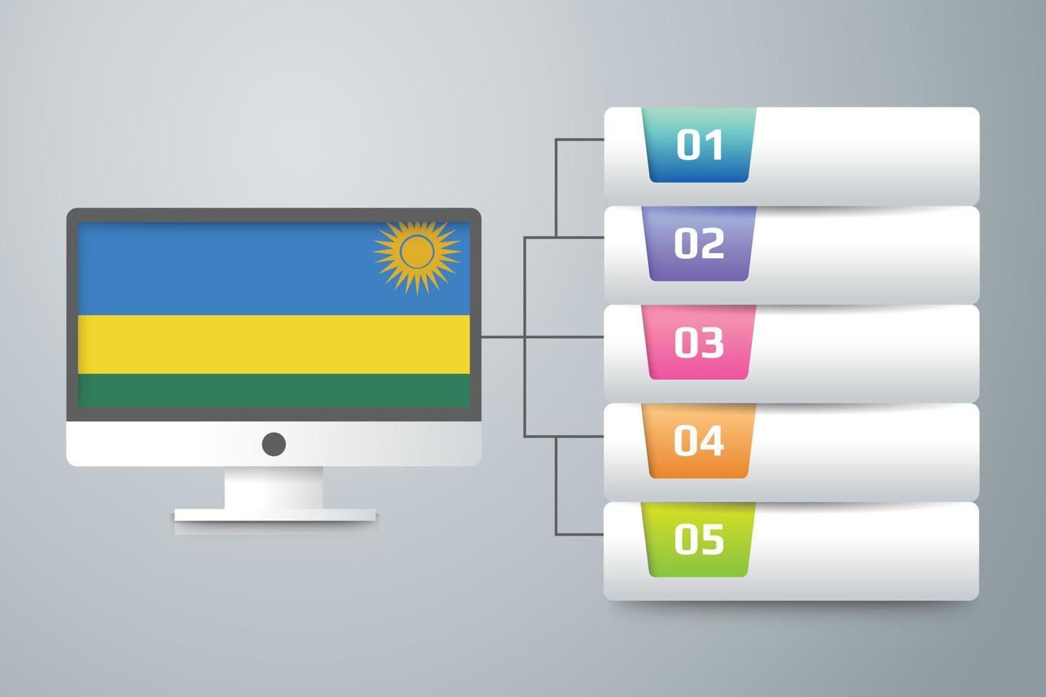 Bandera de Ruanda con diseño infográfico incorporado con monitor de computadora. vector