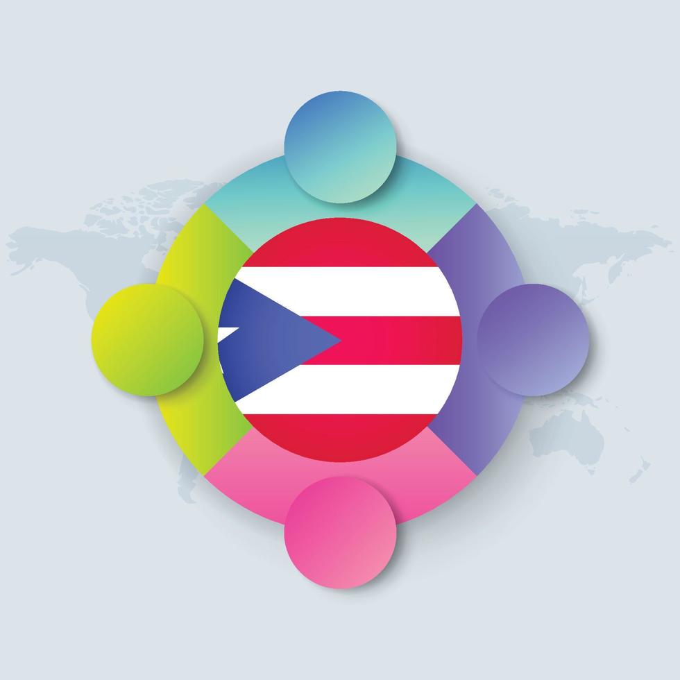 bandera de puerto rico con diseño infográfico aislado en el mapa del mundo vector