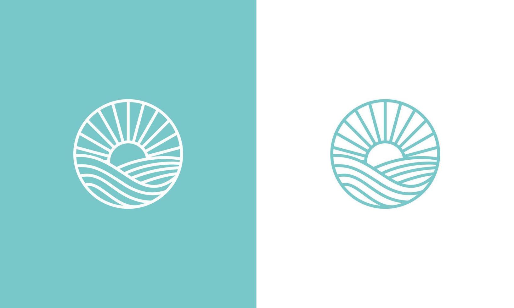 sunset logo design, sunset circular vector design in ocean scenic