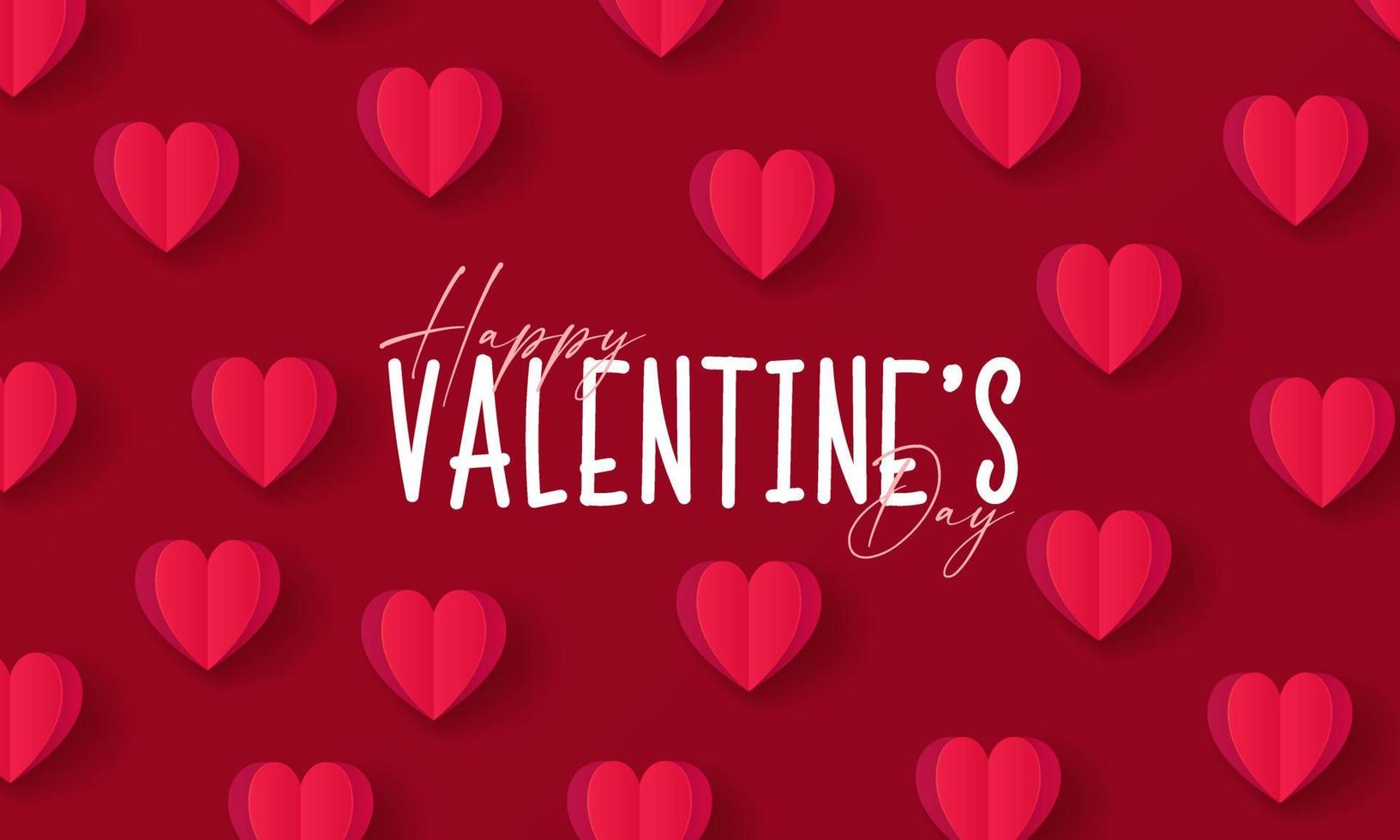 banner de feliz dia de san valentin. Diseño de fondo de vacaciones con gran corazón hecho de corazones de origami rojo y rosa. cartel horizontal, volante, tarjeta de felicitación, encabezado para sitio web vector