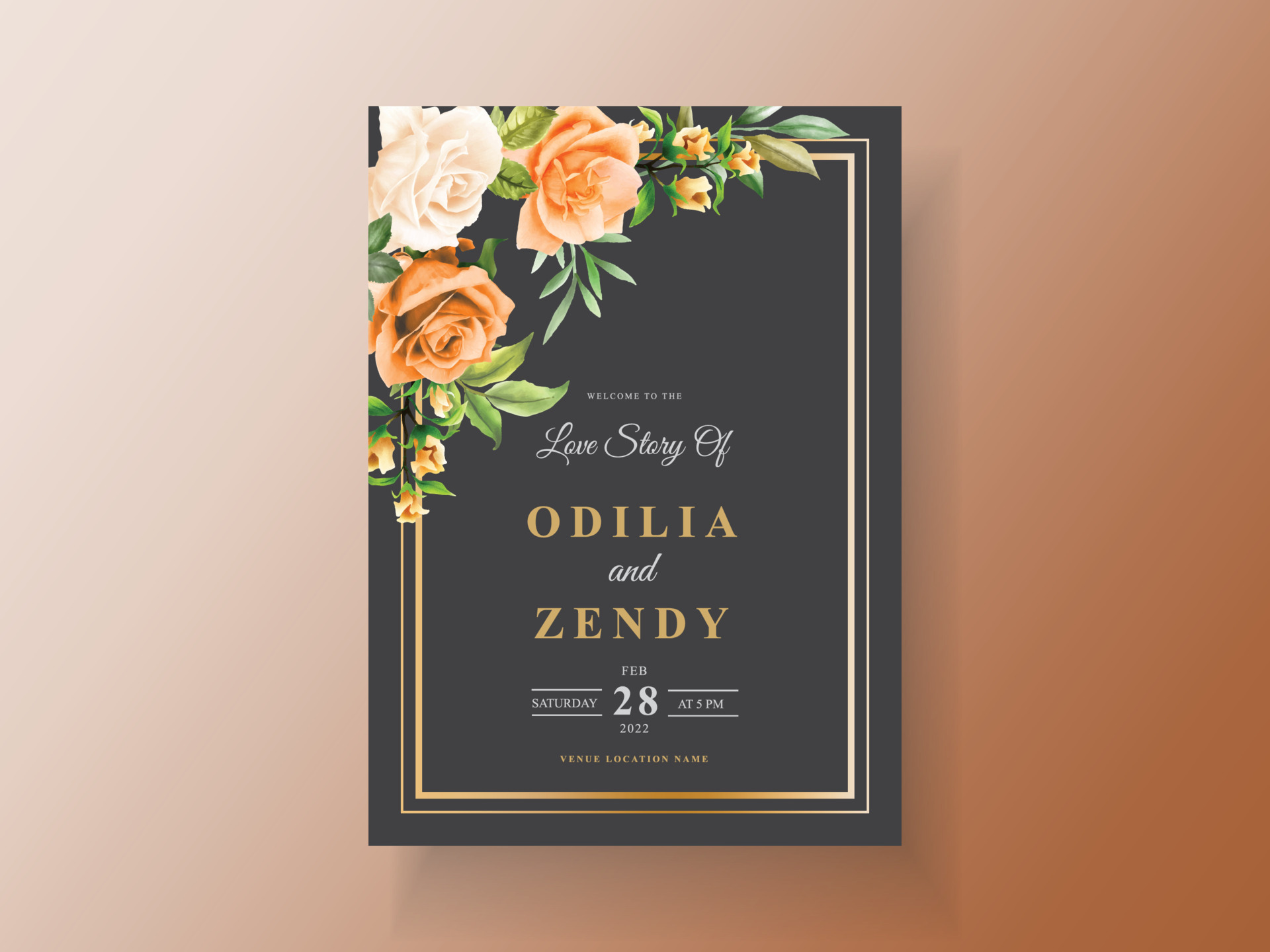 Beautiful orange flower wedding invitation card 4674819 Vector Art at  Vecteezy