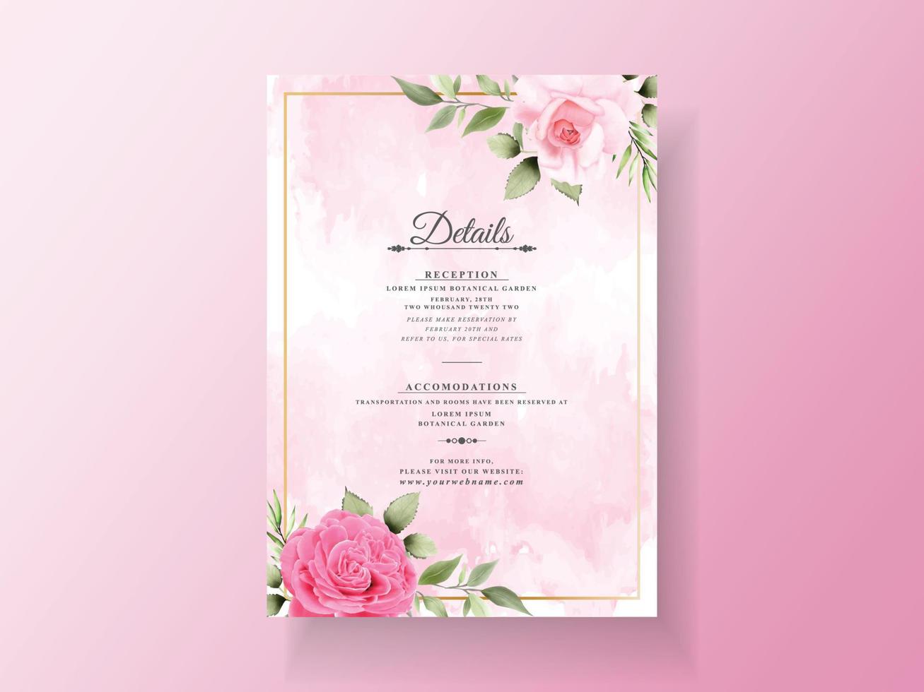 Beautiful pink flower wedding invitation vector