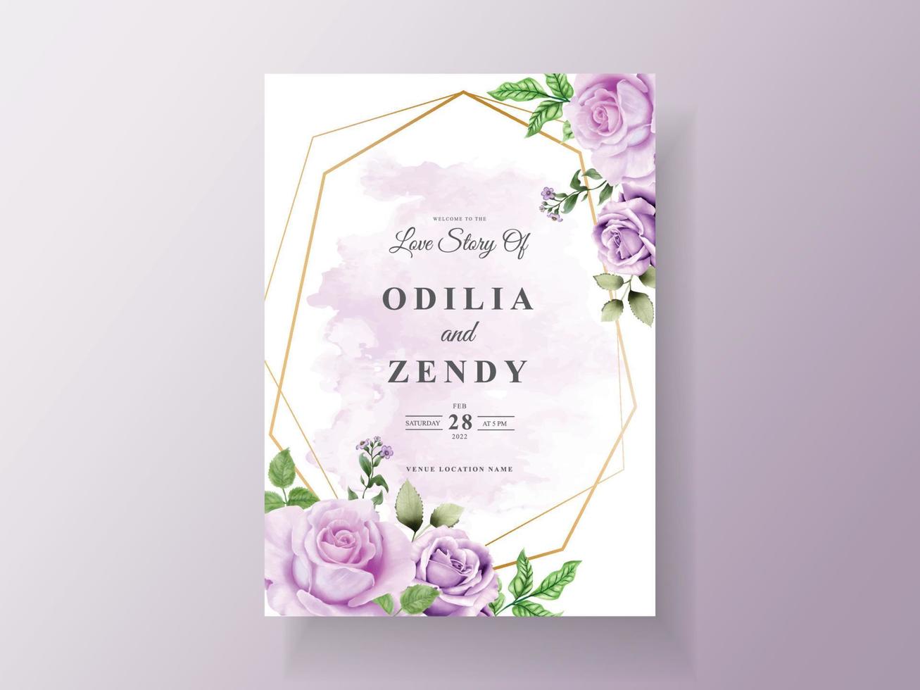 Beautiful purple flowers wedding invitation template vector