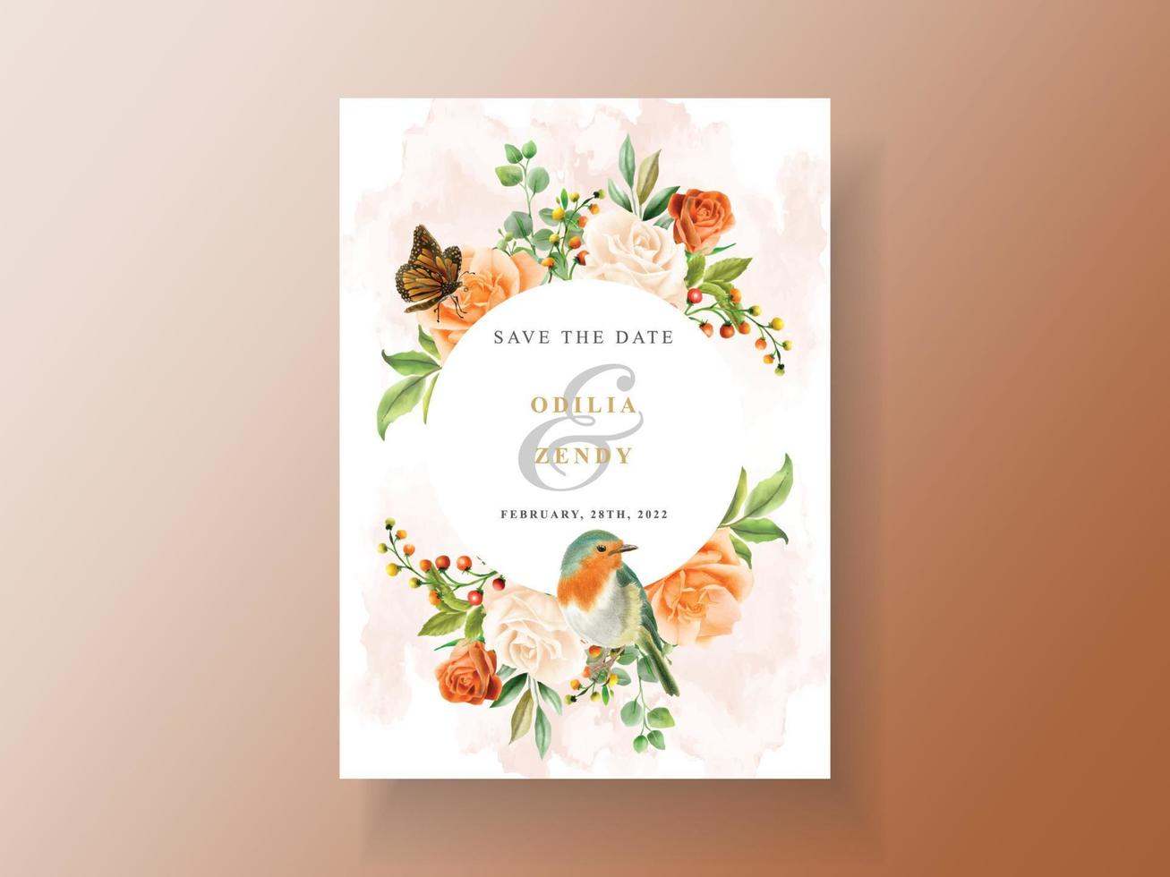 hermosa tarjeta de invitación de boda de flor de naranja vector