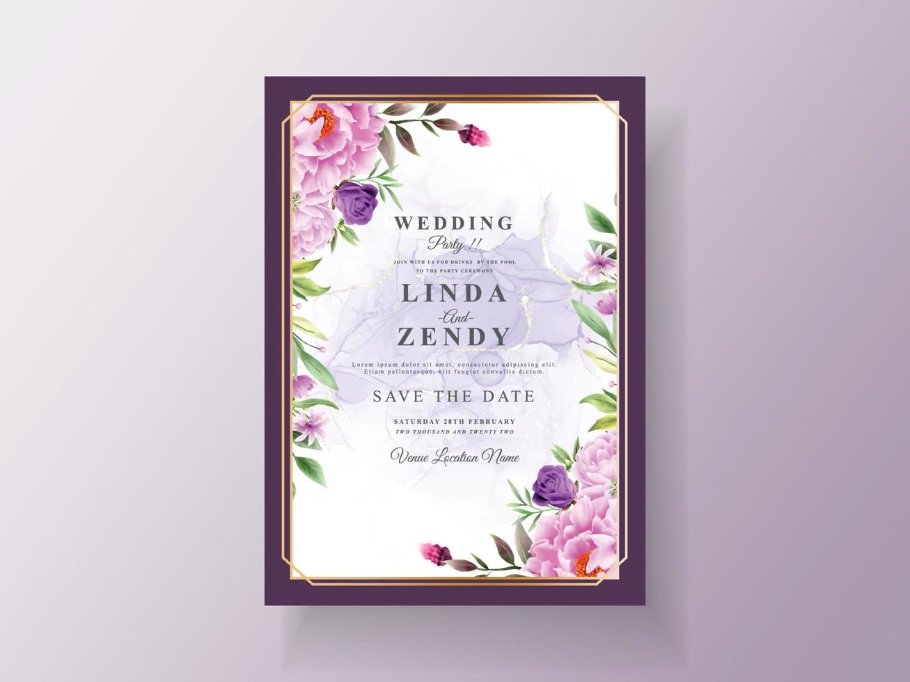 invitación de boda vintage flor morada vector