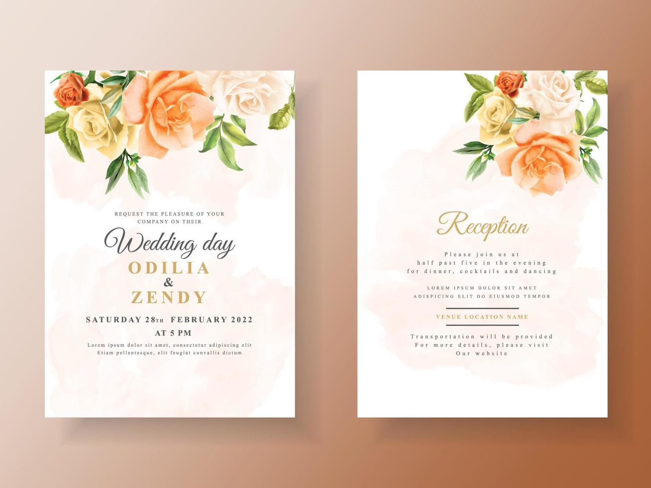 Beautiful orange flower wedding invitation card vector