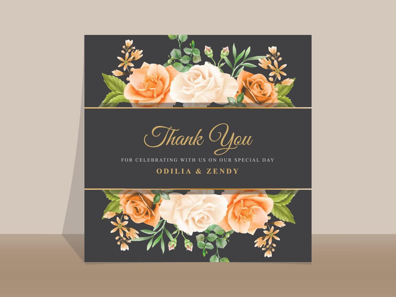 Elegant yellow and orange floral wedding invitation card vector