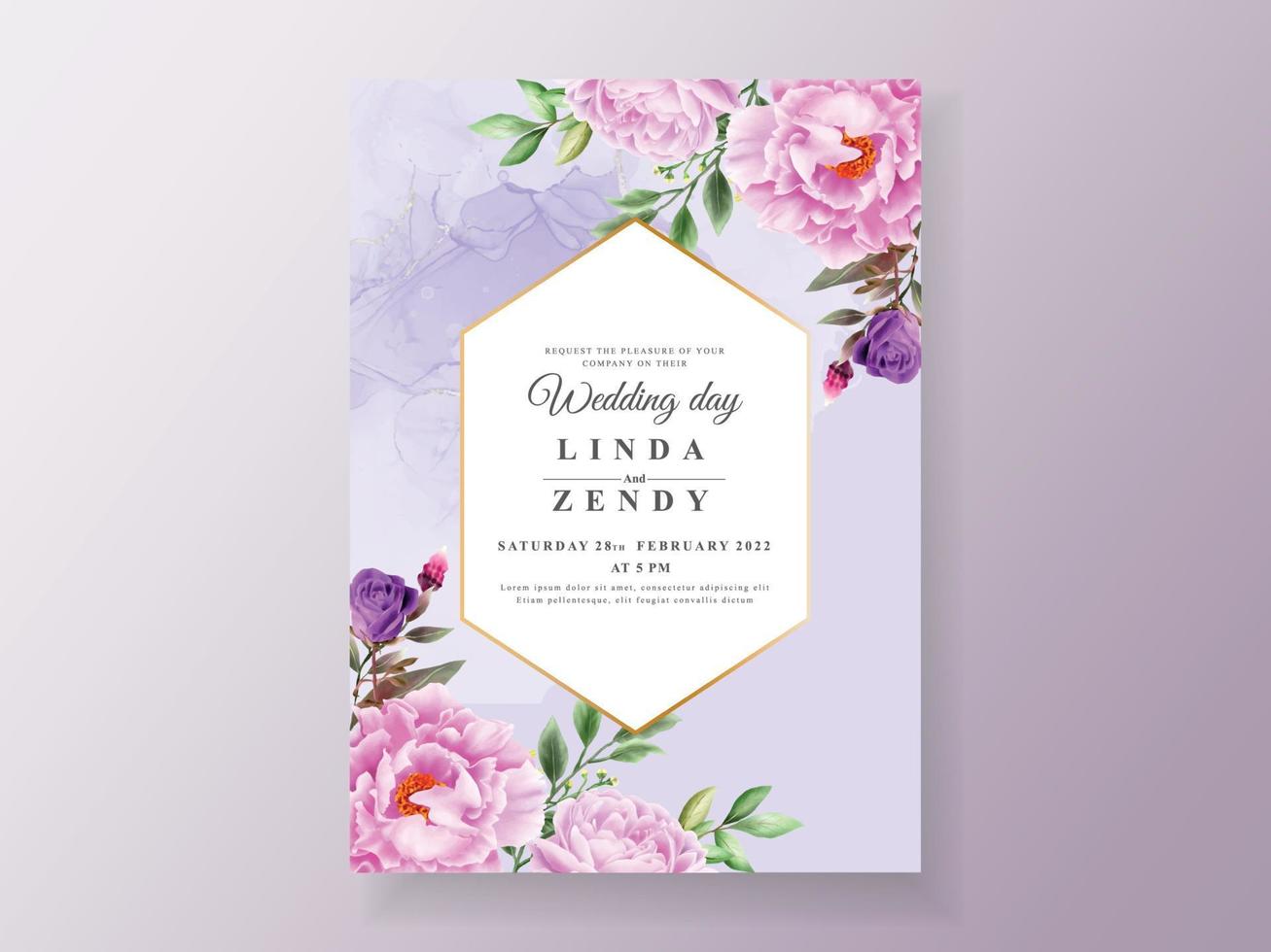 Vintage wedding invitation purple flower vector