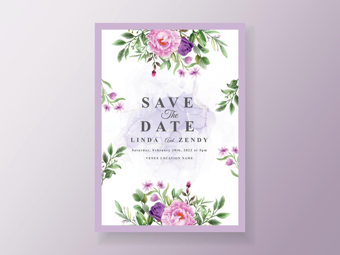 invitación de boda vintage flor morada vector