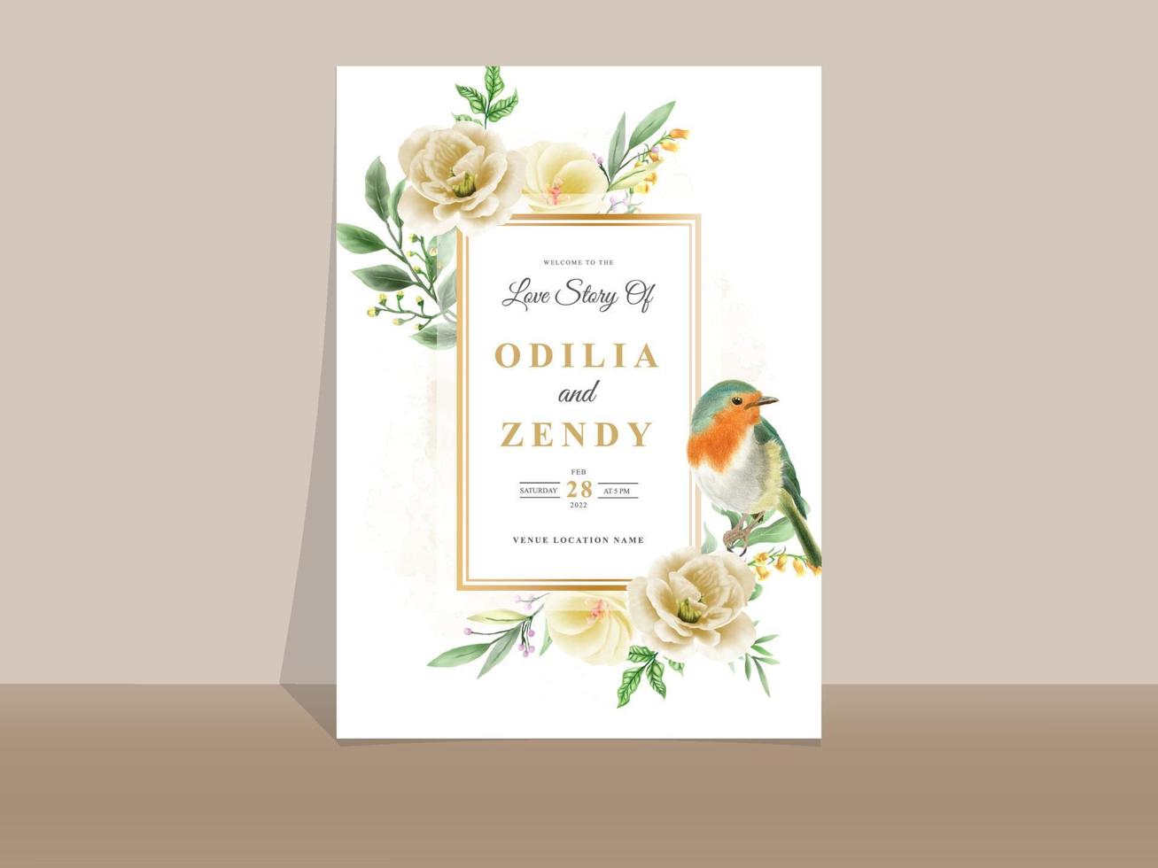elegante tarjeta de invitación de boda floral amarilla y naranja vector