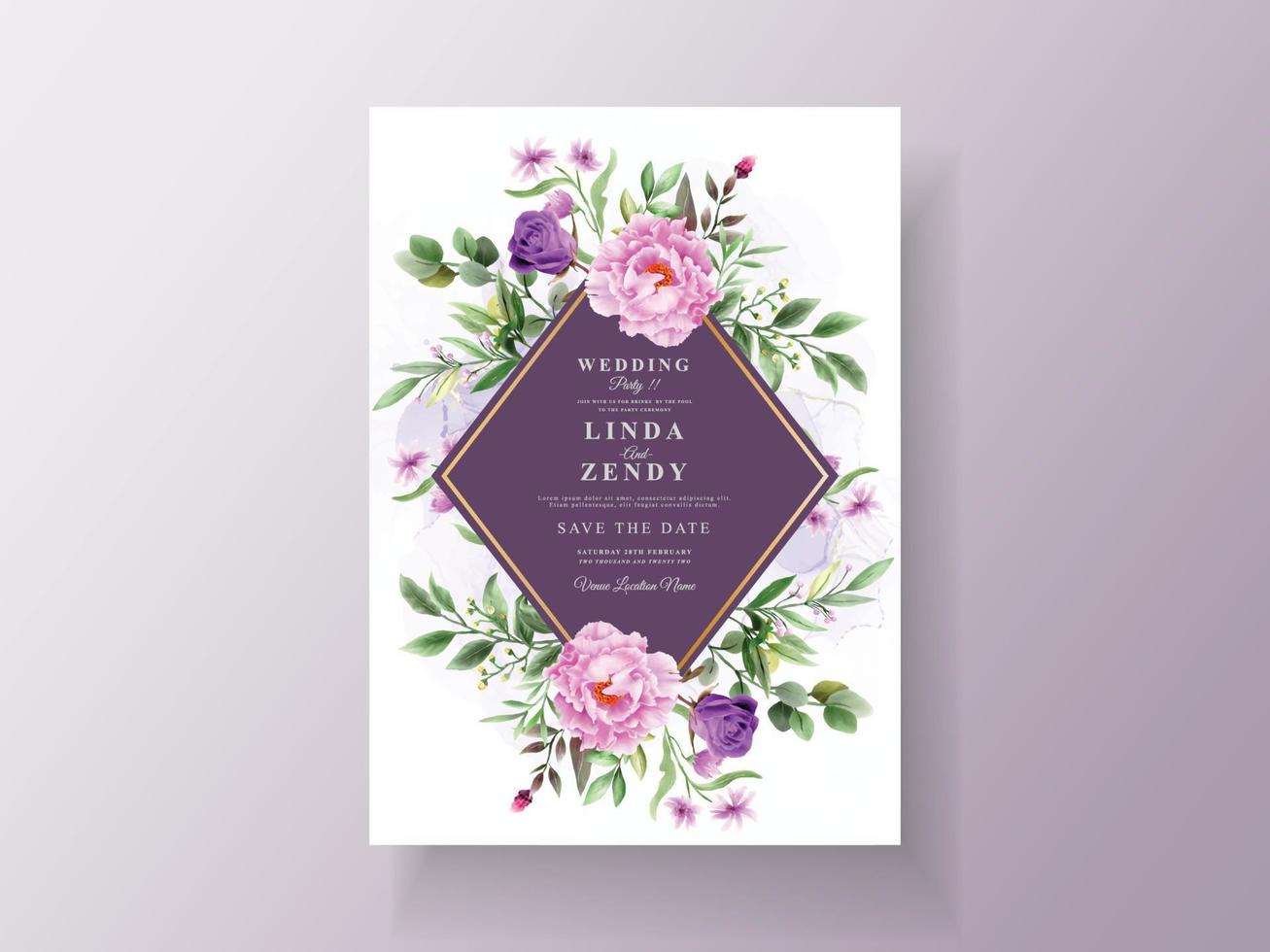 Vintage wedding invitation purple flower vector