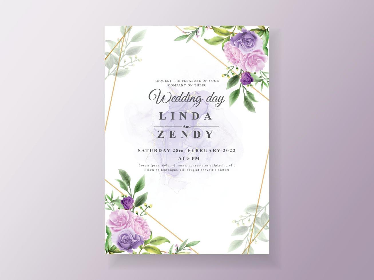 Vintage wedding invitation purple flower vector