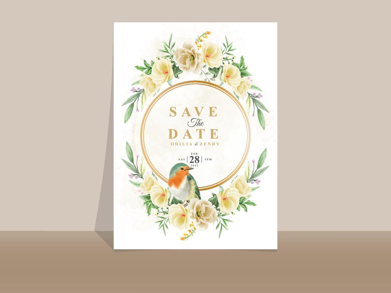 elegante tarjeta de invitación de boda floral amarilla y naranja vector