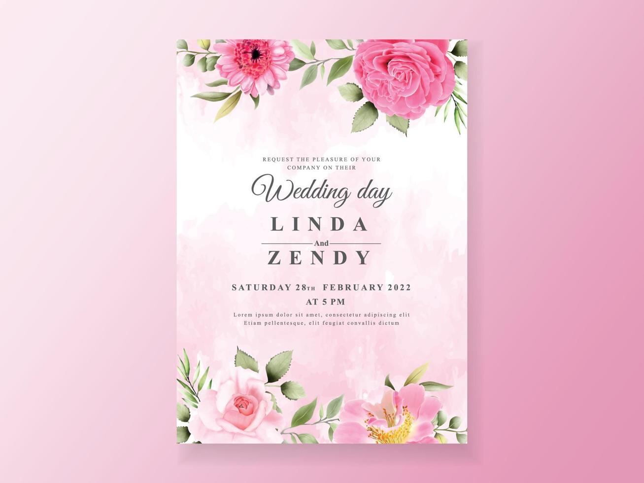 Beautiful pink flower wedding invitation vector