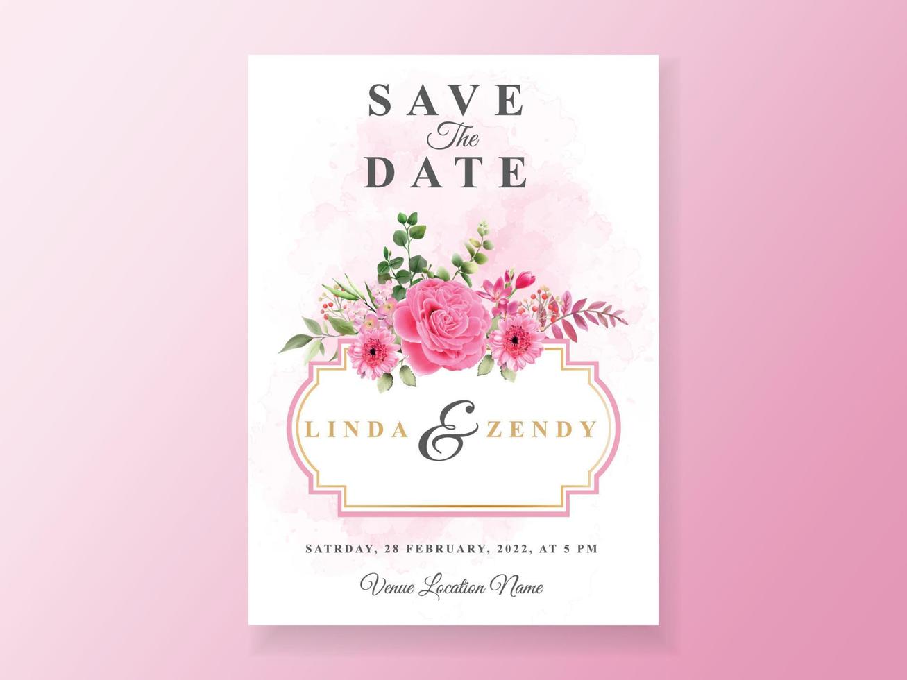 Beautiful pink flower wedding invitation vector