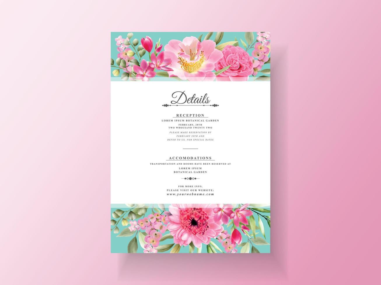 Beautiful pink flower wedding invitation vector