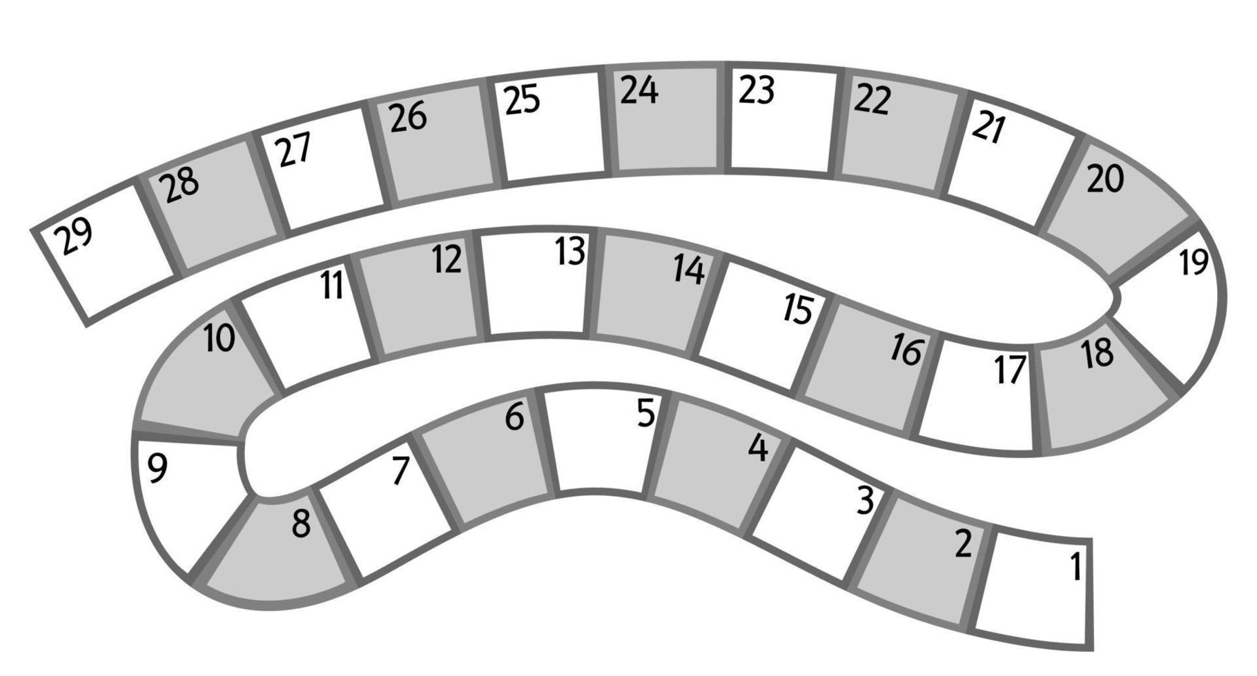 plantilla de juego de mesa de vector. juego de mesa en blanco y negro aislado sobre fondo blanco. Actividad educativa imprimible preescolar o muestra de hoja de trabajo. ilustración del campo de juego vector