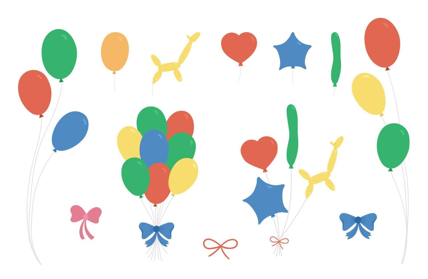 Vector cute balloons set. Funny birthday presents collection for card, poster, print design. Bright holiday illustration for kids. Pack of cheerful celebration icons isolated on white background.