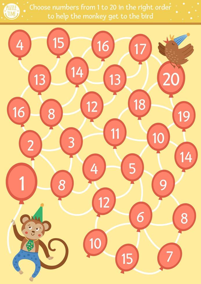 birthday counting maze for children holiday preschool printable educational activity funny party game or math puzzle