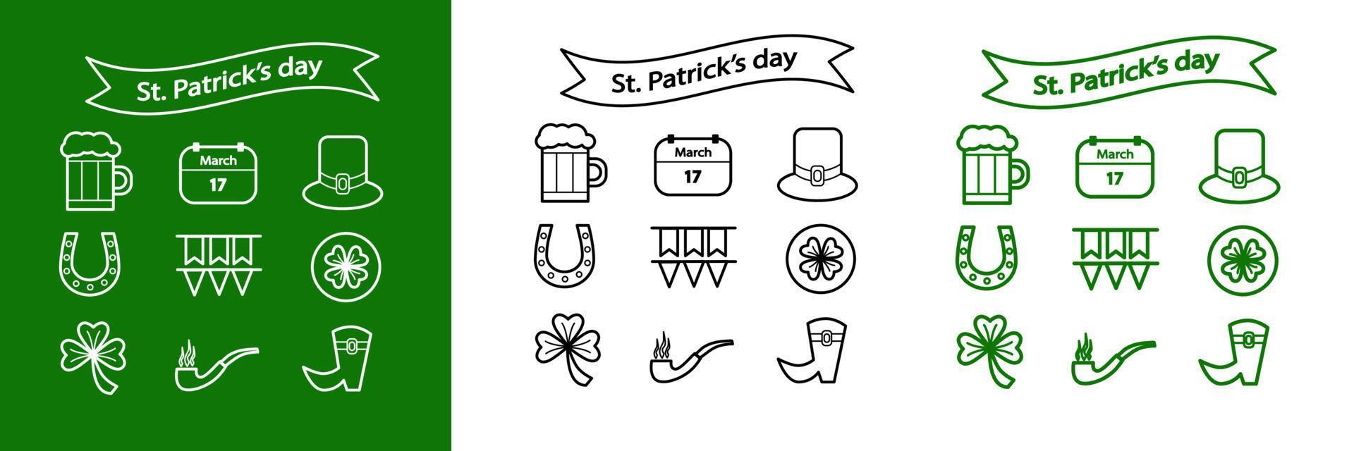 ilustración vectorial. S t. conjunto de iconos de línea del día de San Patricio. vector