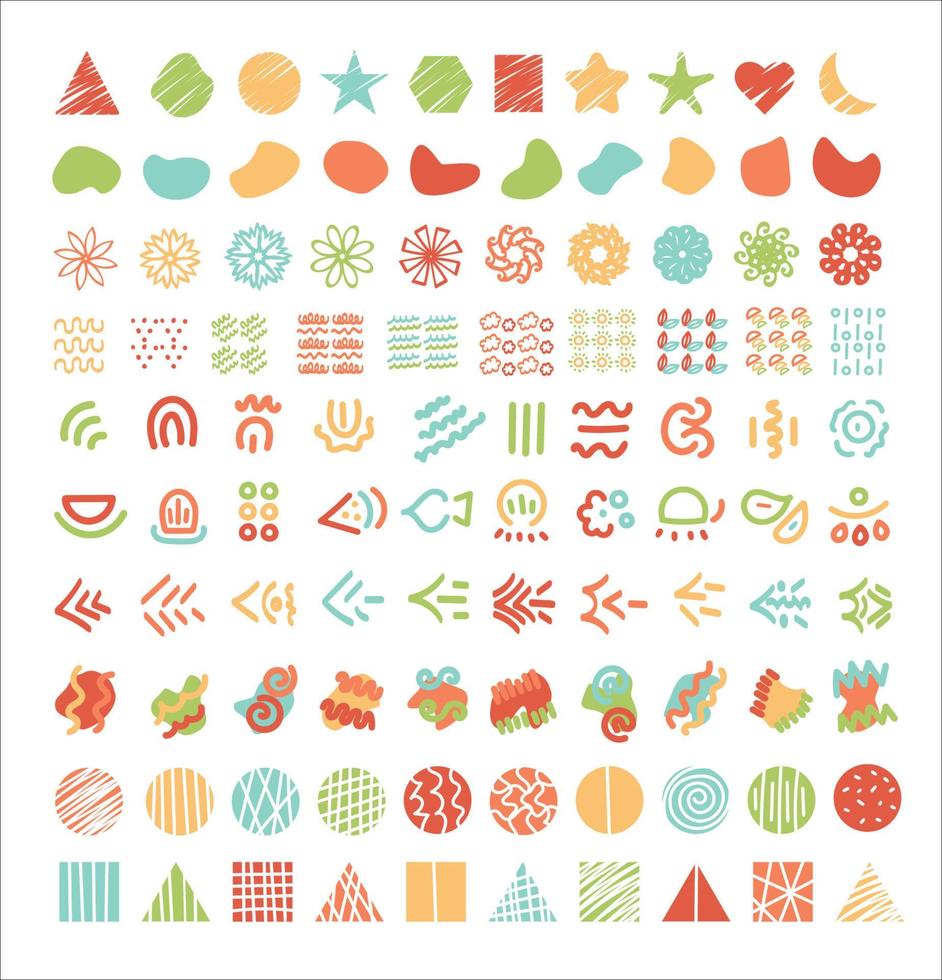 flat color complete summer shape elements icon set vector