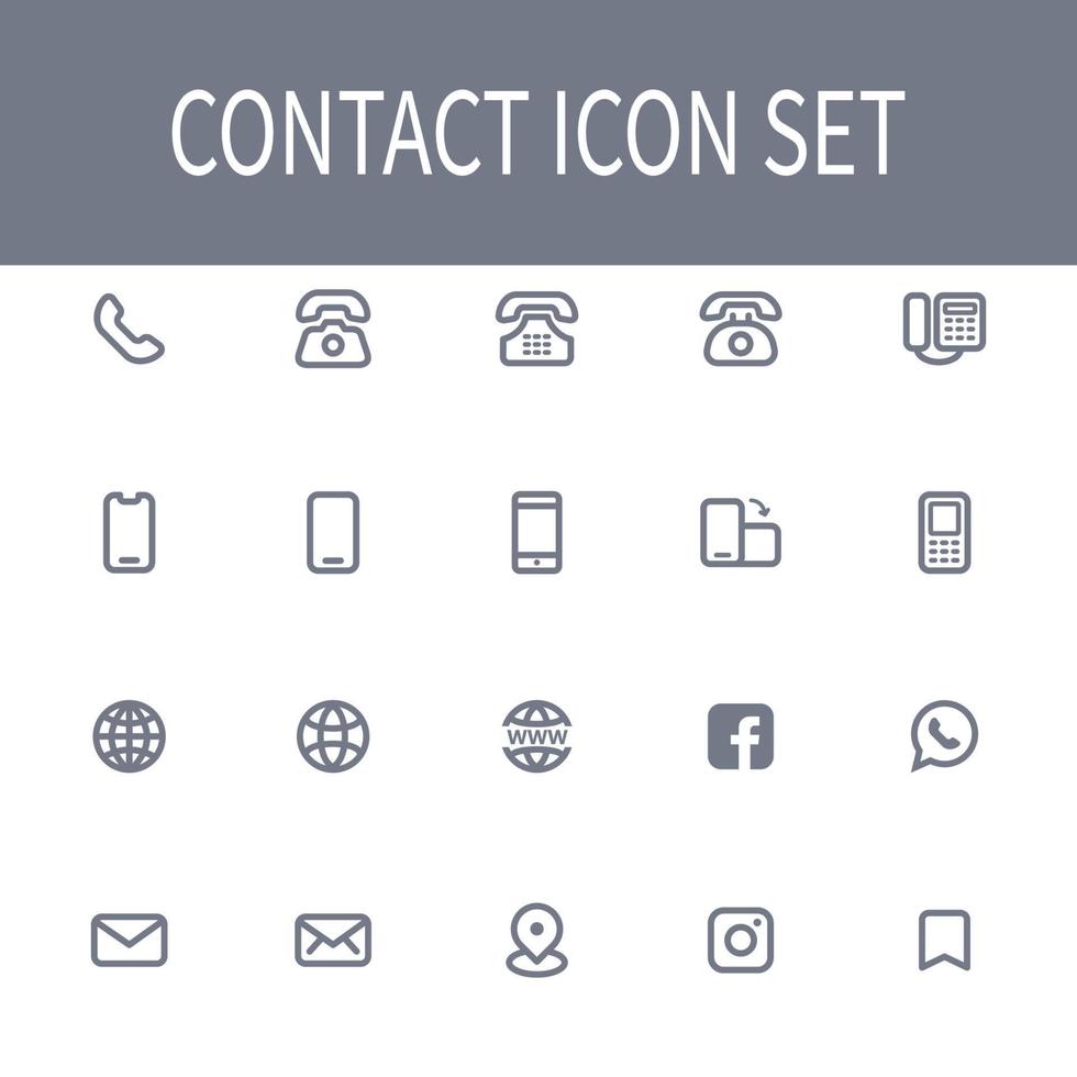 aplicación, contacto, símbolo, icono, conjunto vector