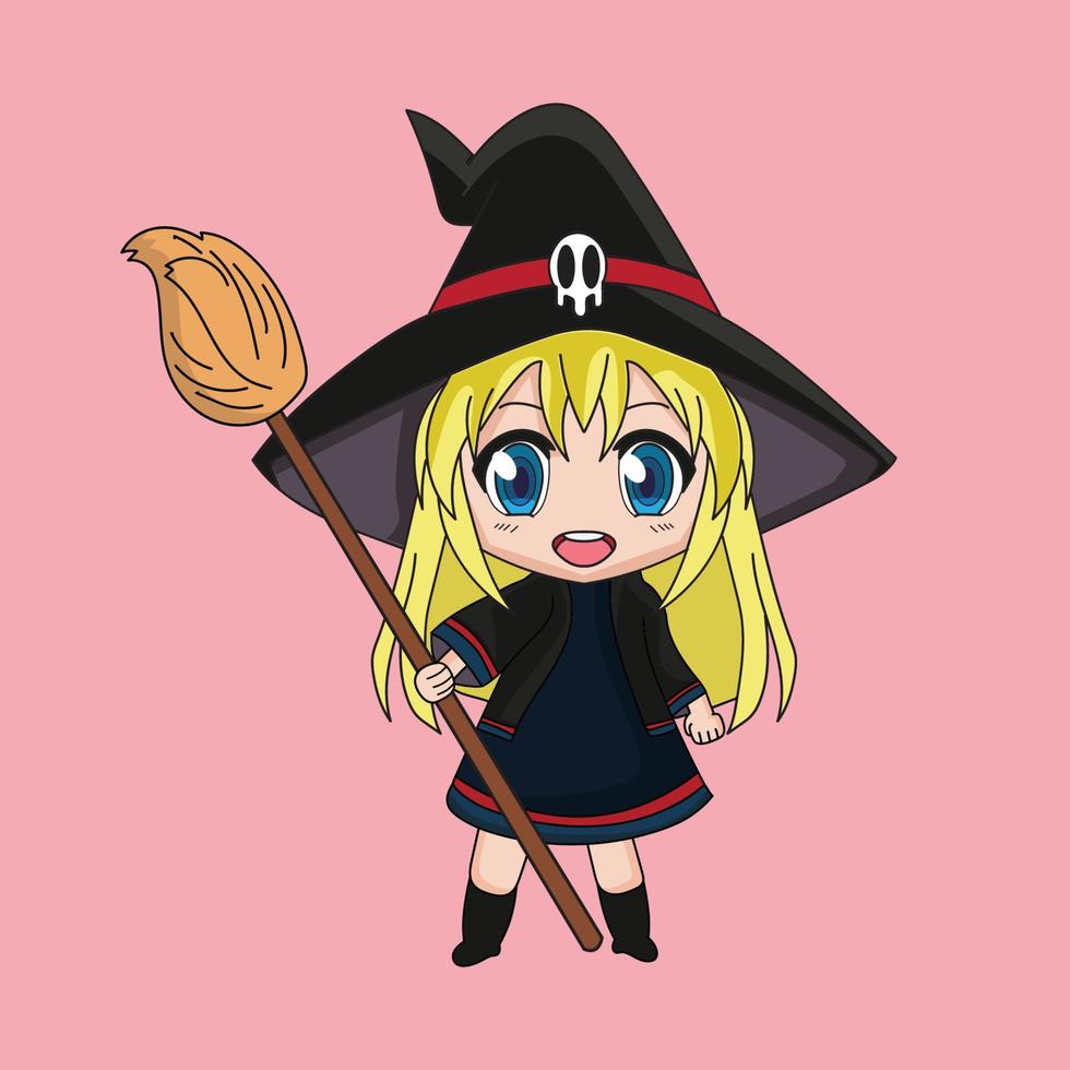 cute little witch cartoon chibi nft vector