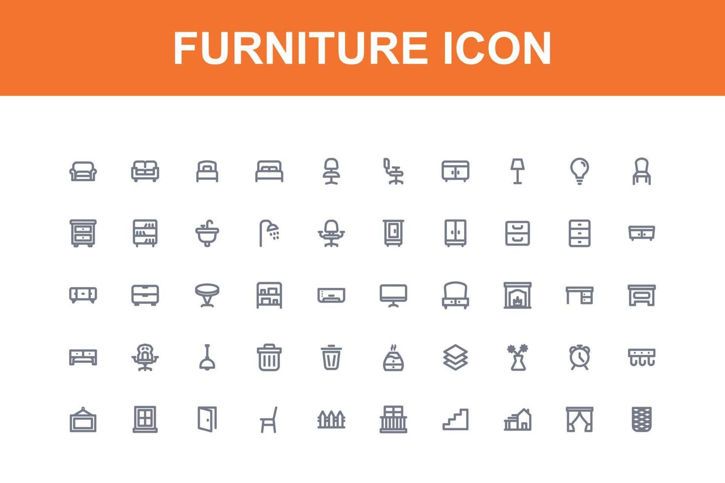 complete symbol set of furniture app icons vector