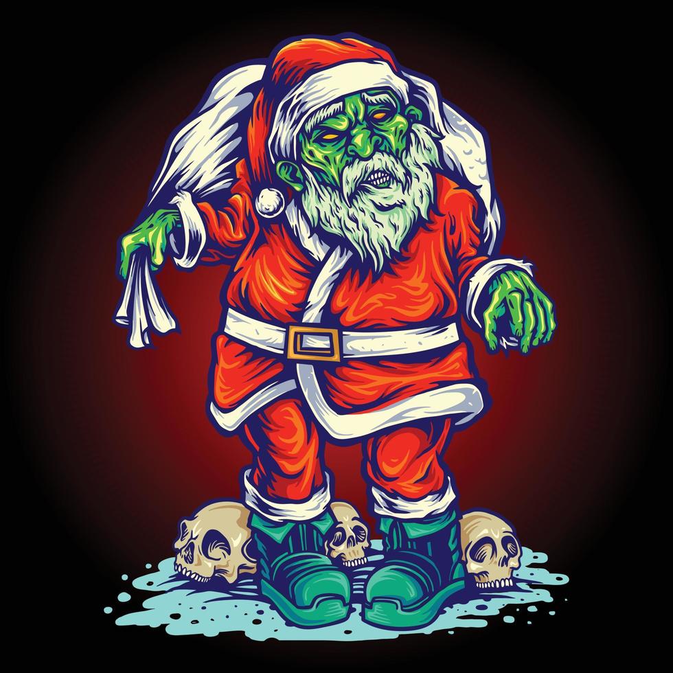 zombie santa clous feliz navidad ilustraciones vector