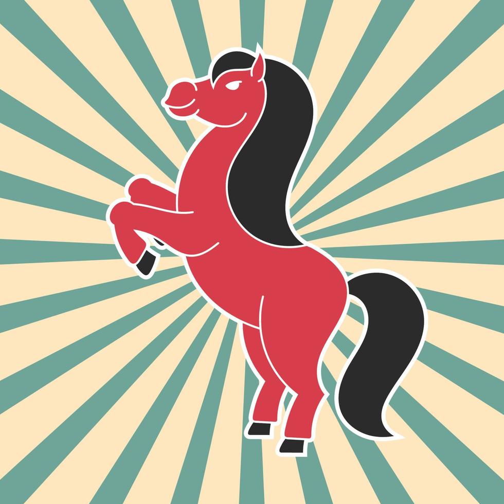 silueta de color. caballo encabritado. el animal de granja se para sobre sus patas traseras. estilo de dibujos animados. Ilustración de vector plano simple.
