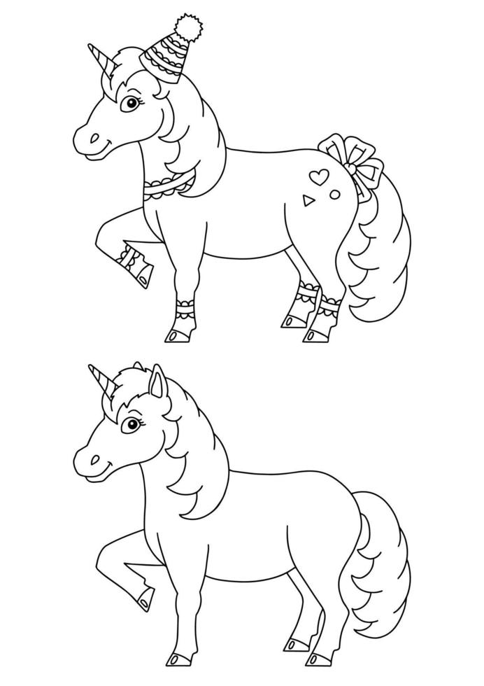 Magic fairy unicorn. Cute horse. Coloring book page for kids ...