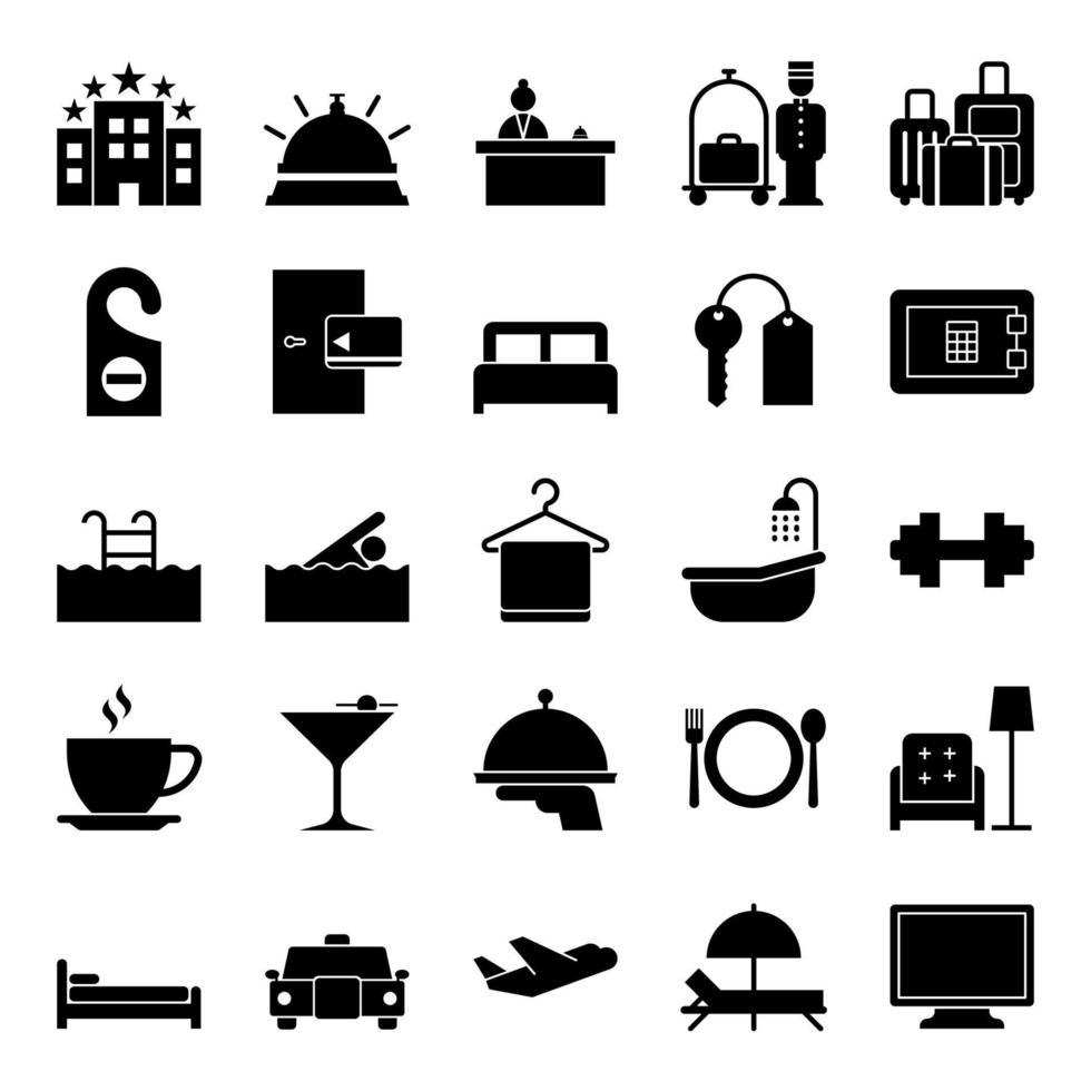 colección de iconos de hotel - silueta vectorial e ilustración vector