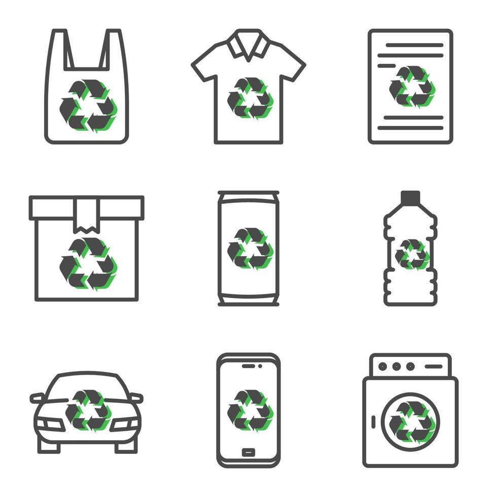 Recycling icon set. Vector line icons