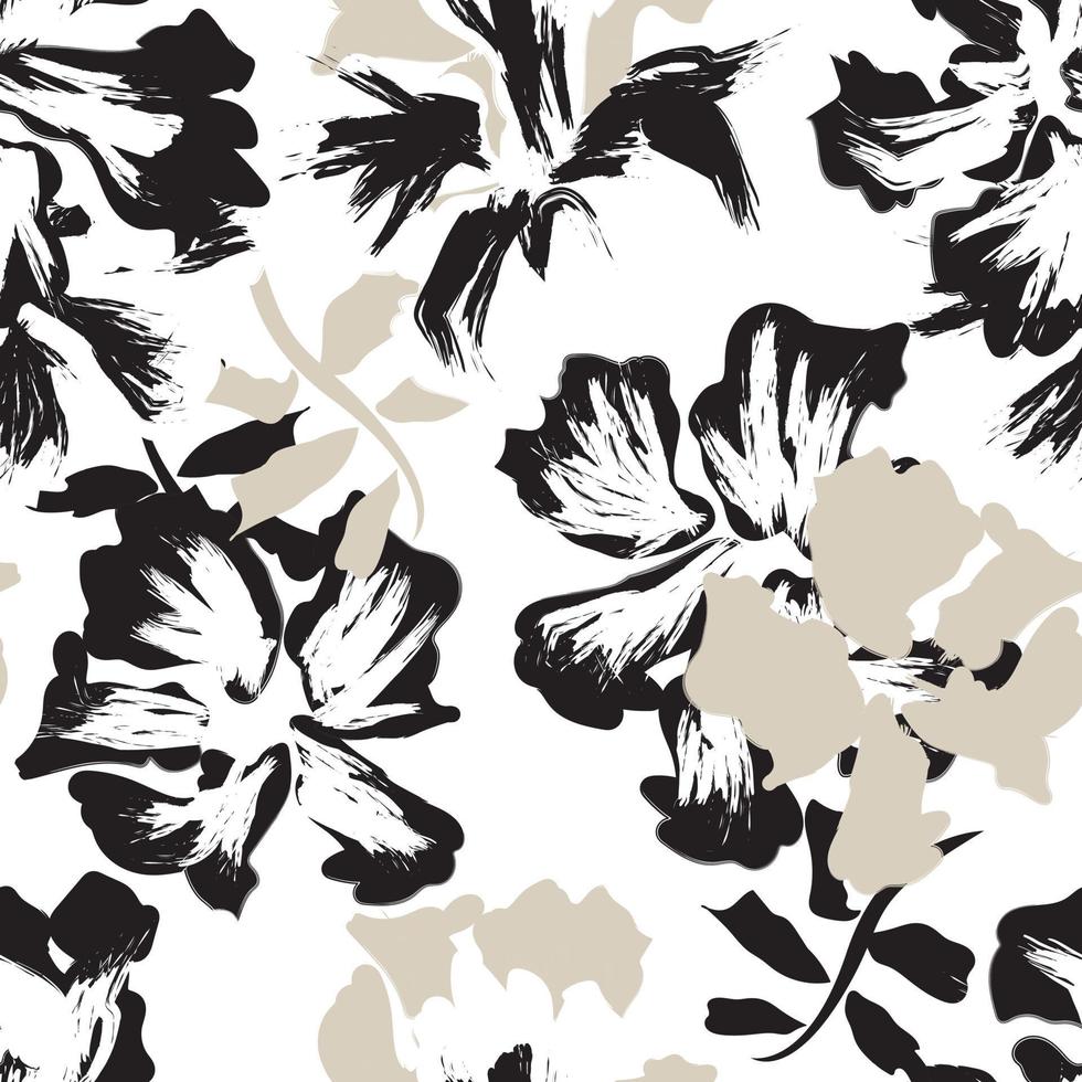 Cream Floral Brush strokes Seamless Pattern Background vector