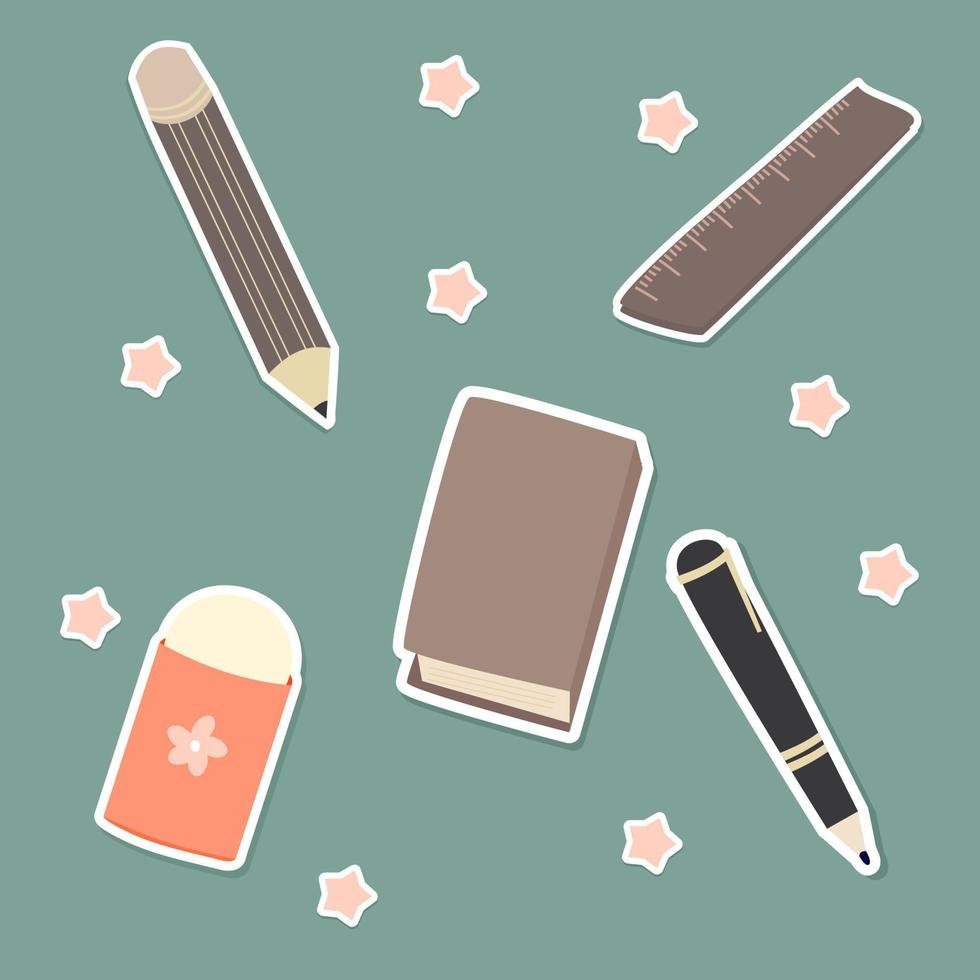 set of school stuff stickers vector