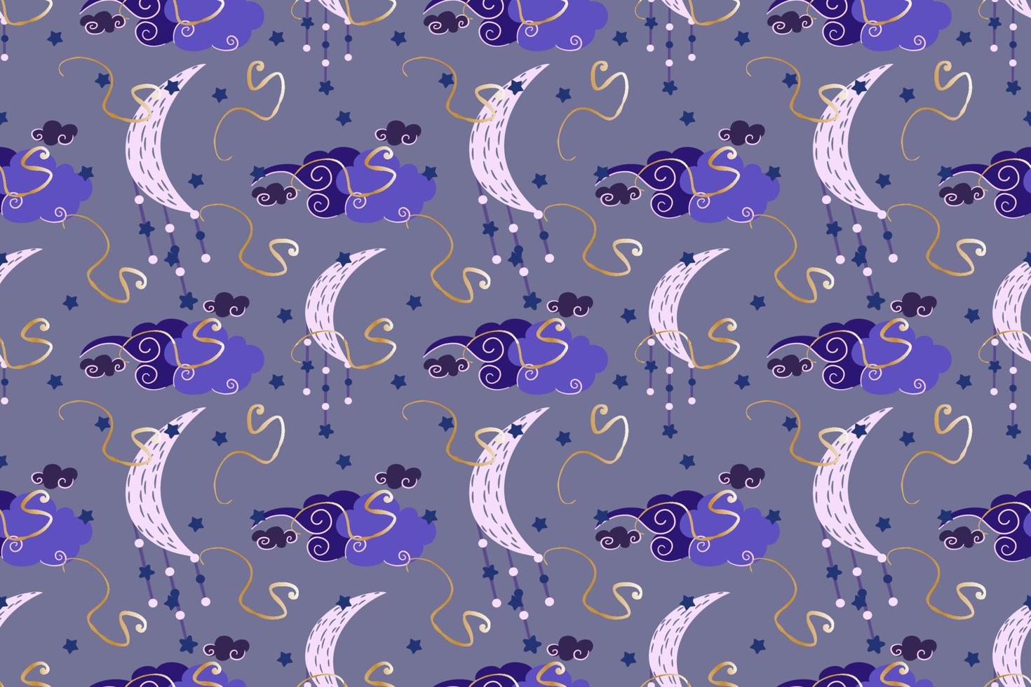 Mystical seamless pattern with clouds and moon.Magic astrology and the starry sky. Vector illustration for children's textiles.