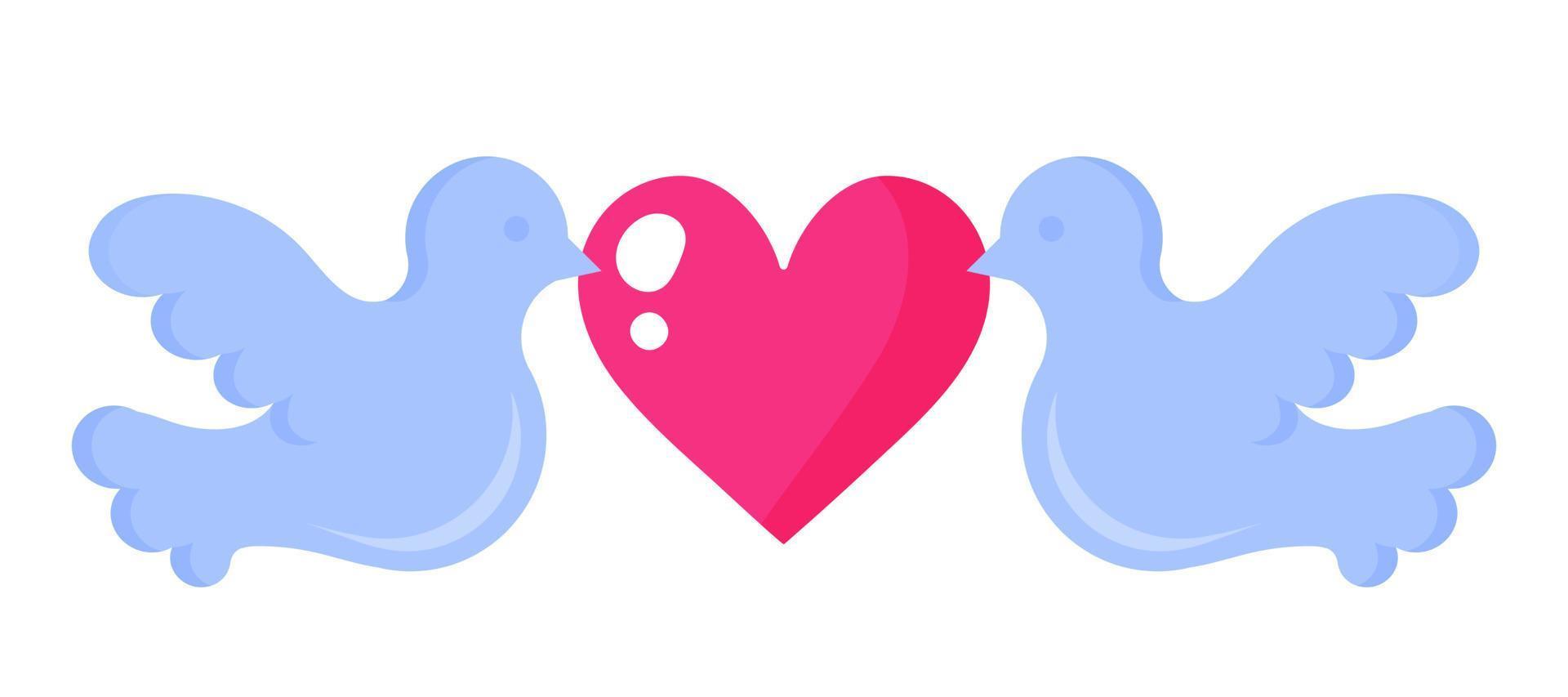 Two doves with a heart. Wedding and valentine day concept. vector