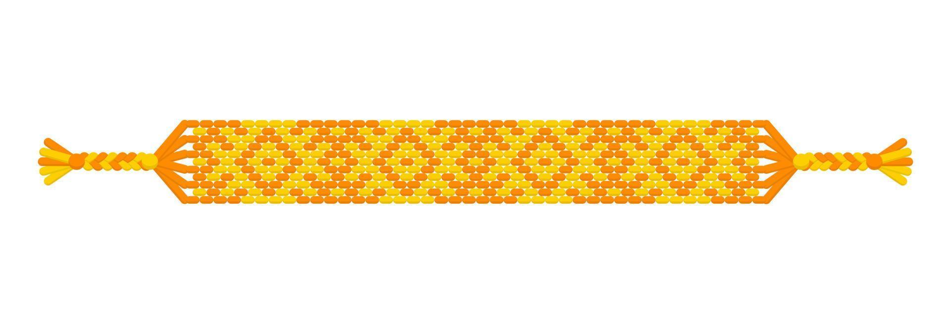 Vector multicolored handmade hippie friendship bracelet of yellow and orange threads.