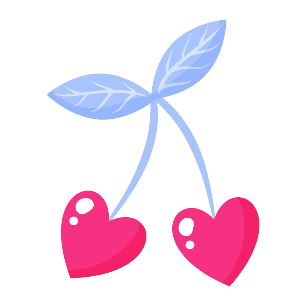 Cherries in the shape of a heart. Wedding and valentine day concept. vector