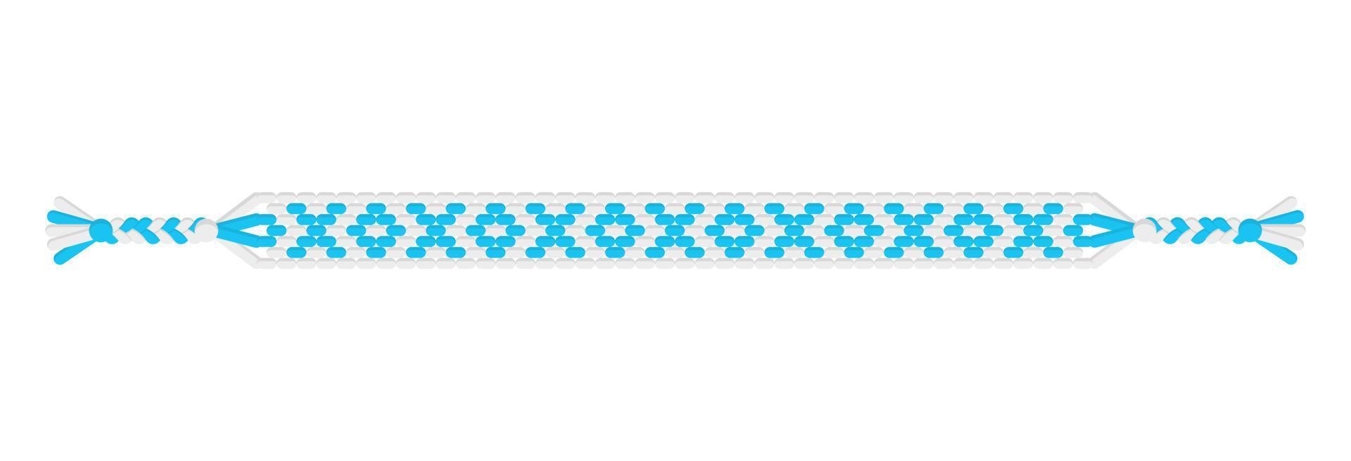 Vector boho handmade hippie friendship bracelet of blue and white threads.