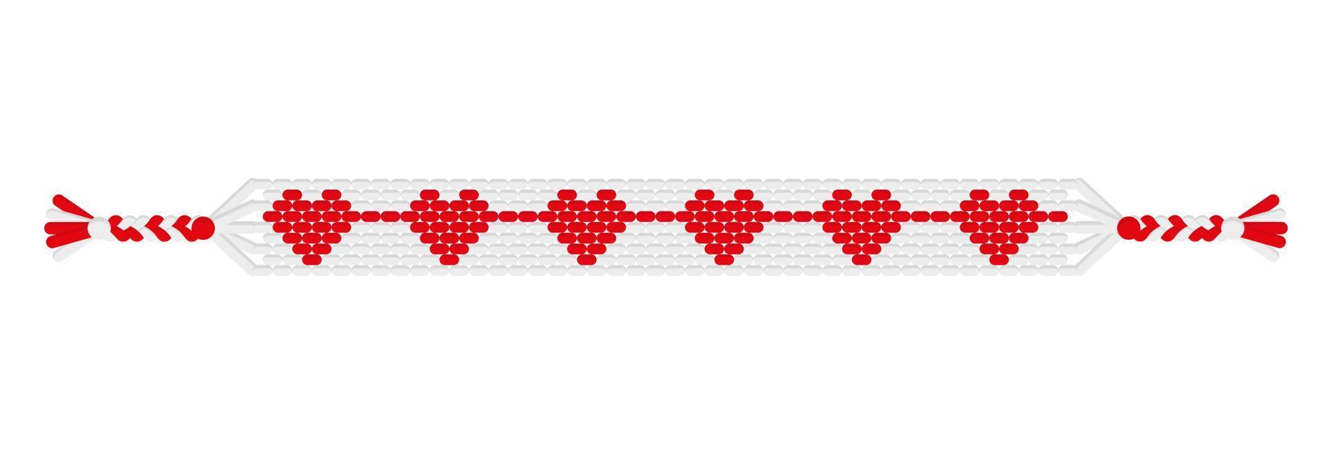 Vector love handmade hippie friendship bracelet of red and white threads.
