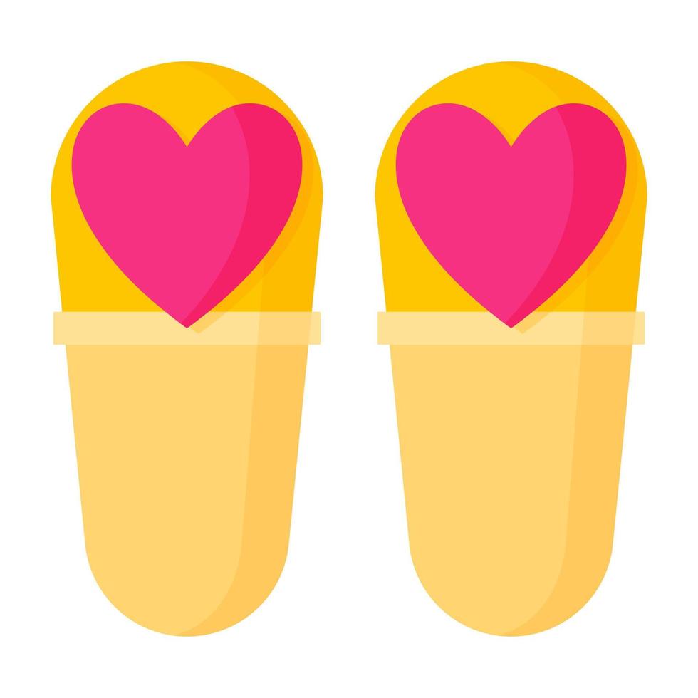 Home slippers with hearts. Wedding and valentine day concept. vector