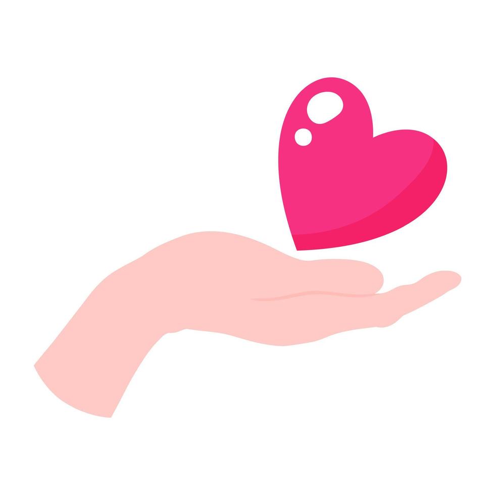 Hand holds the pink heart. Wedding and valentine day concept. vector