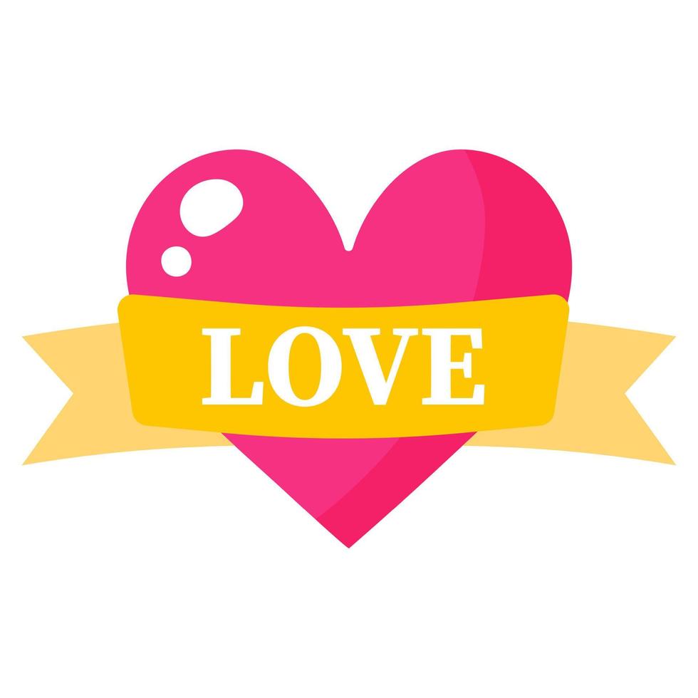 Red heart with a yellow ribbon. Wedding and valentine day concept. vector